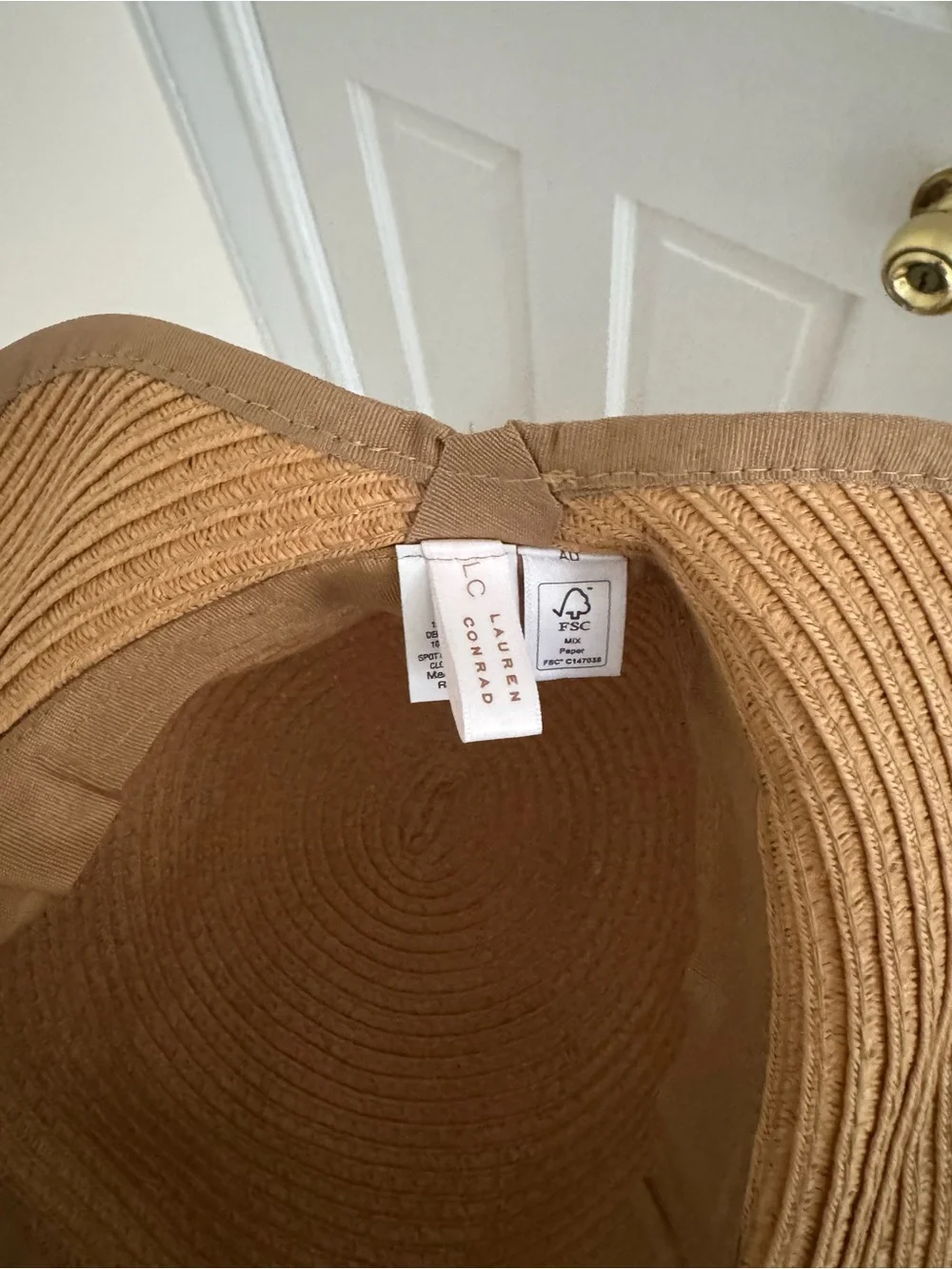 LC Lauren Conrad Straw Cloche Sun Hat Black Bow Downturned Brim Natural